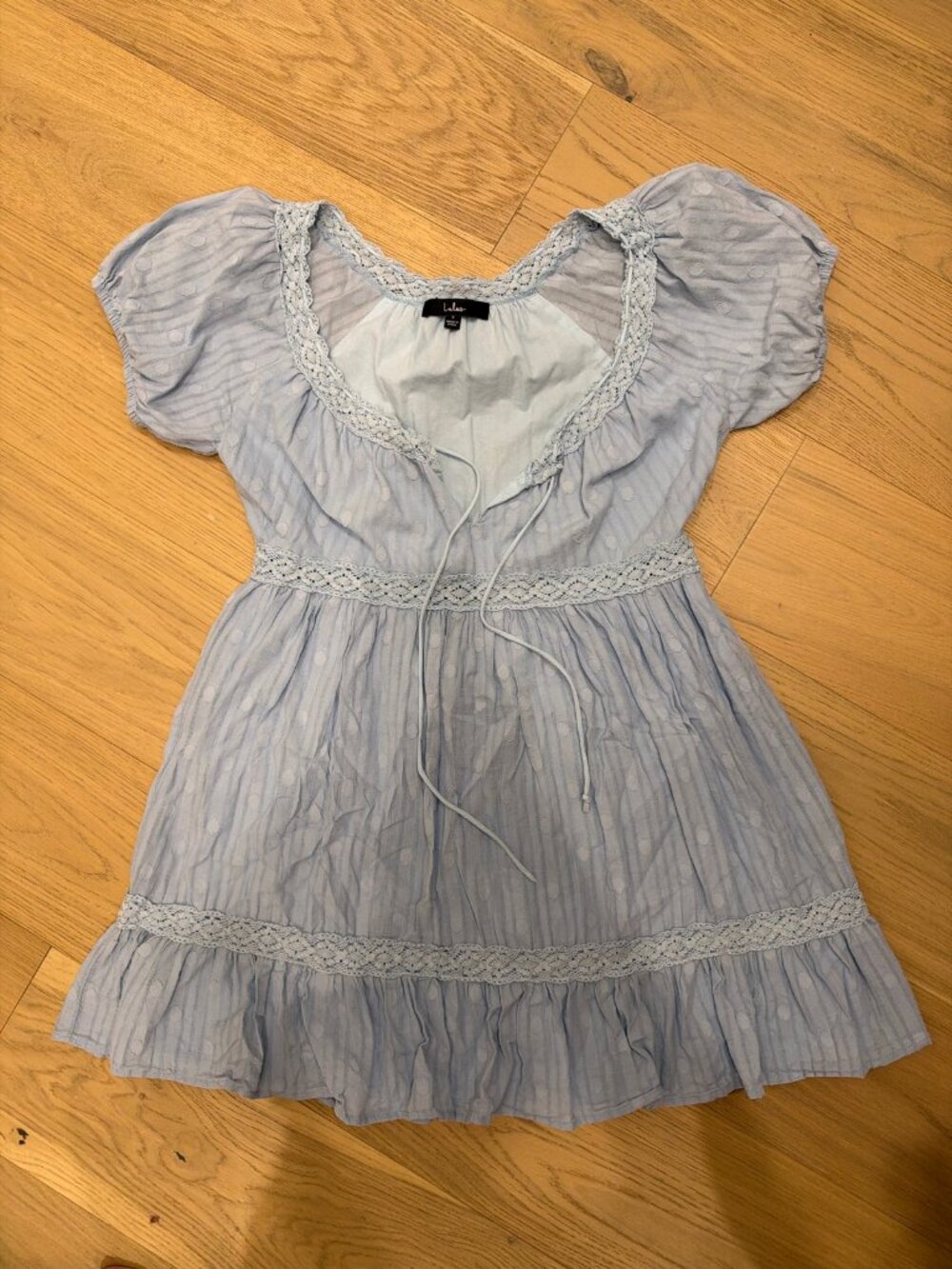 Lulus Light Blue Swiss Dot Babydoll Mini Dress Women's S